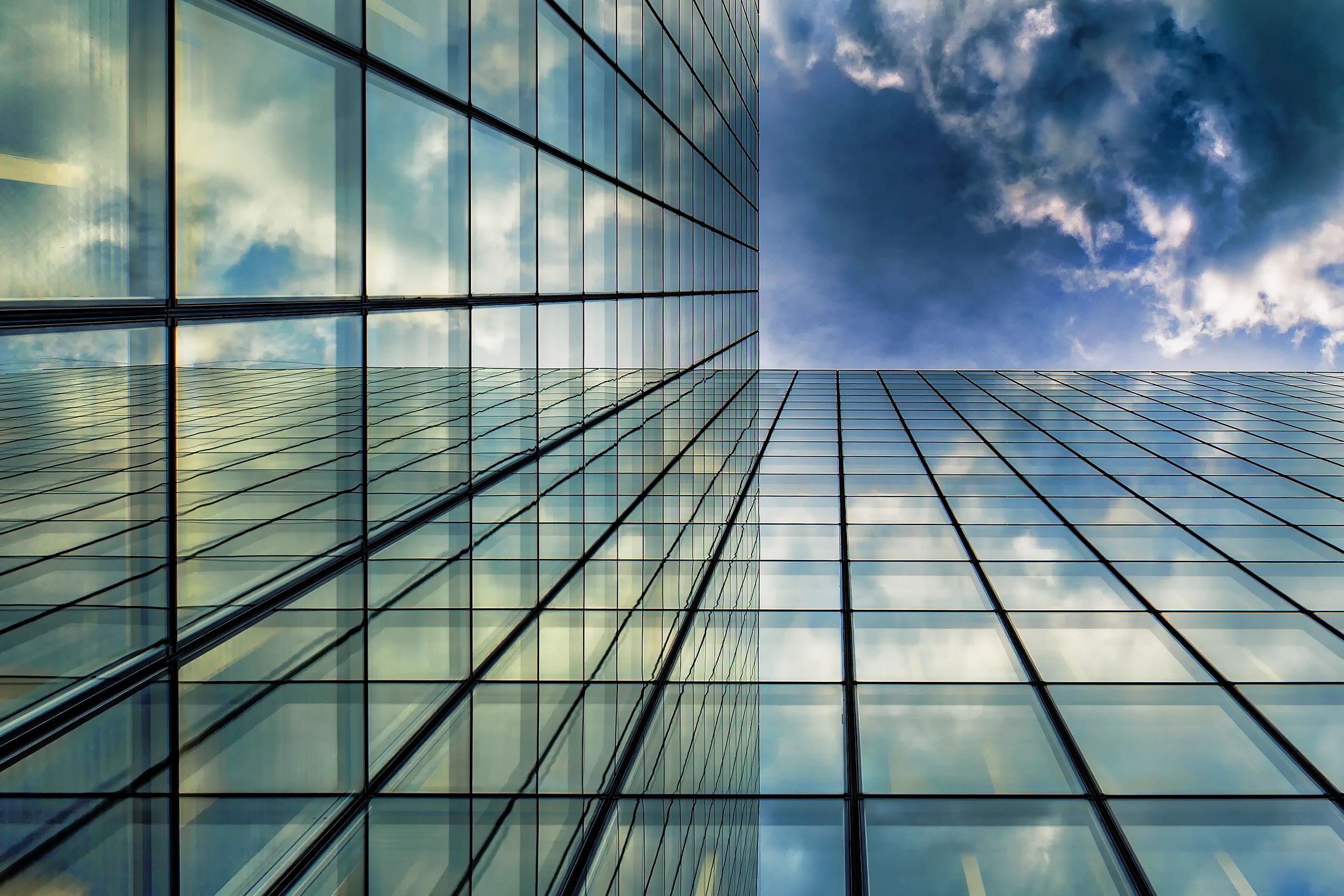 Upward view of modern corporate buildings