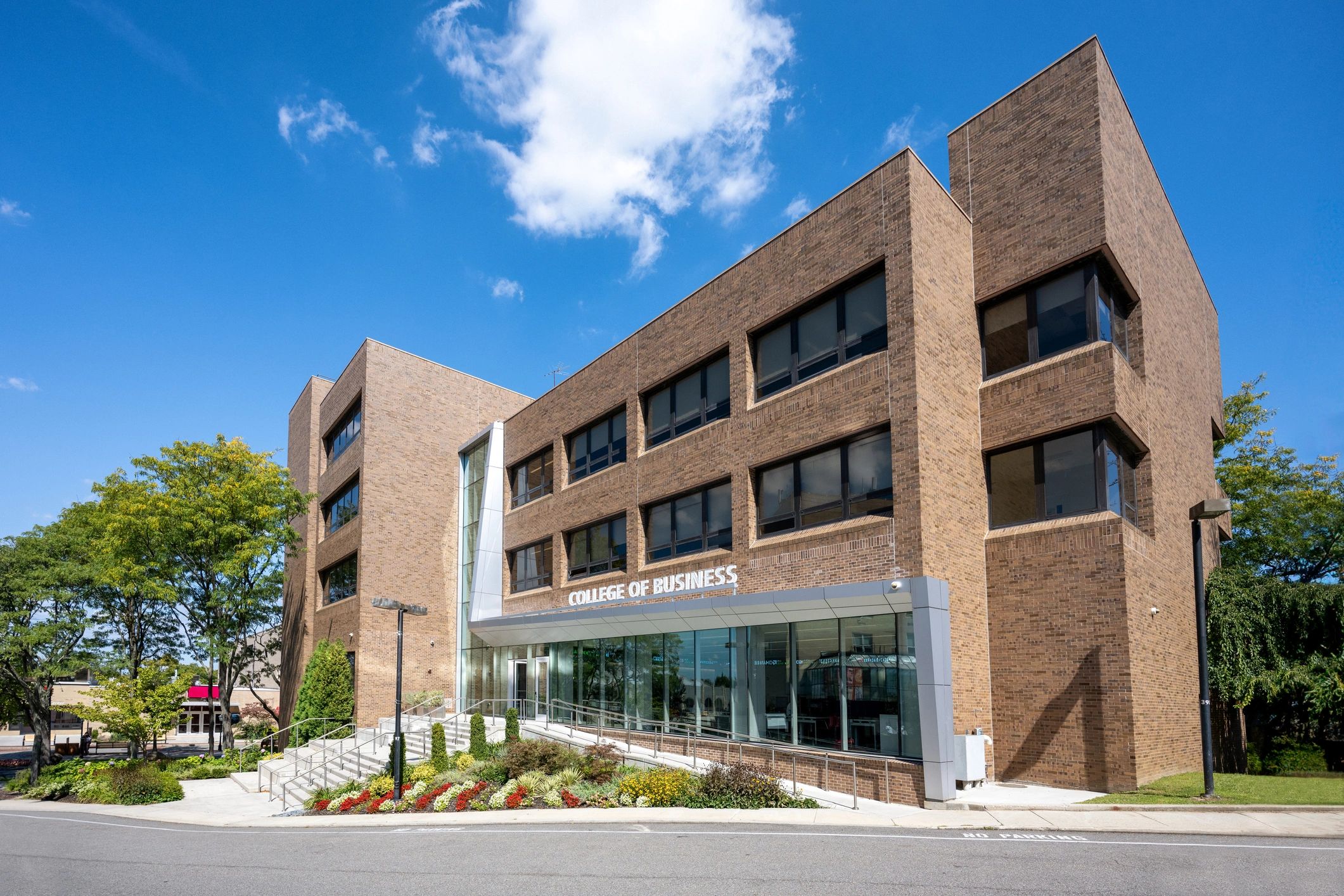 Building facade with modern architectural lines