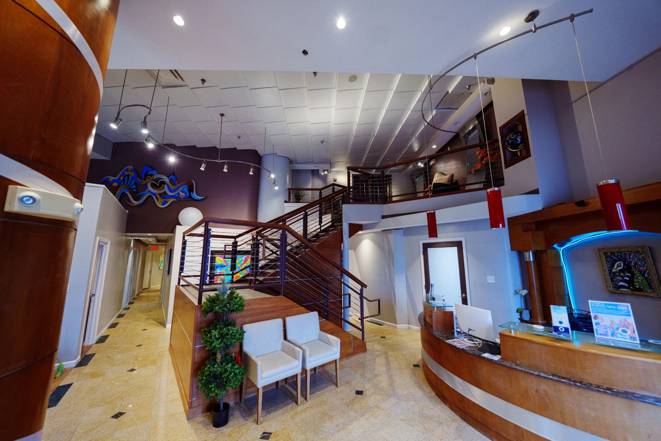 Professional lobby reception area with seating